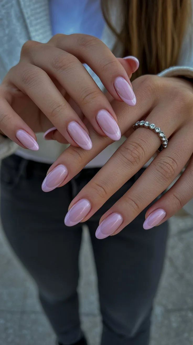 pink summer nails 2026 Glossy Almond Pink Nails For Clean Girl Summer