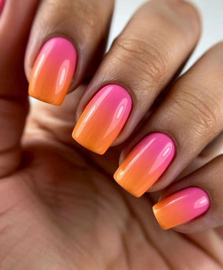 pink summer nails 2026 Sunset Ombre Nails That Feel Like Late Summer Evenings