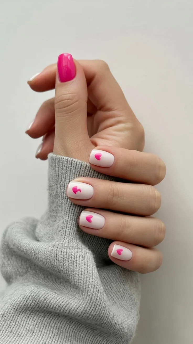 pink summer nails 2026 Minimal Heart Nails With Sweet Summer Energy