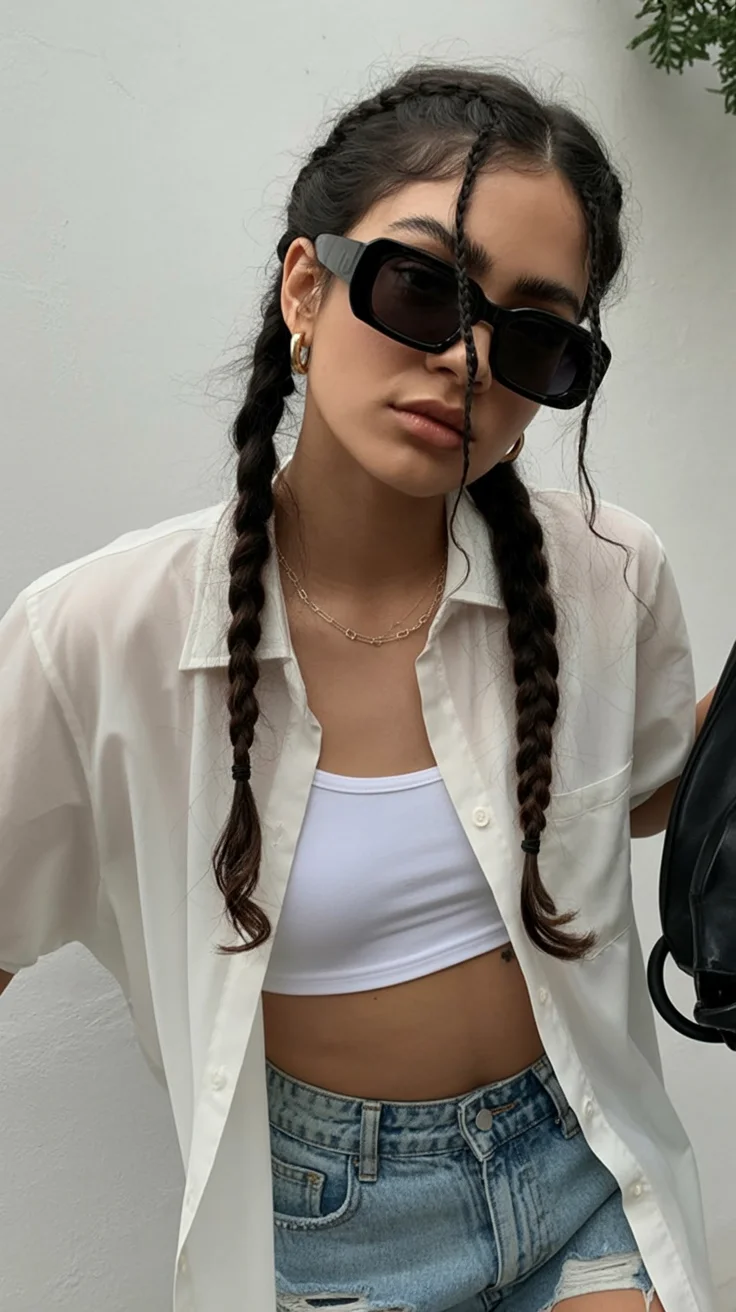 quick summer 5-minute hairstyles 2026 Cool Girl Double Braids For Everyday Summer Outfits