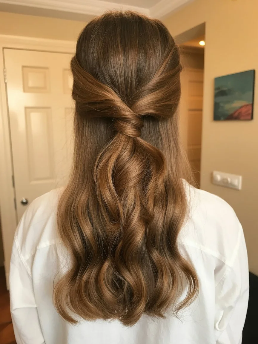 quick summer easy hairstyle 2026 Twisted half up waves with soft dimension