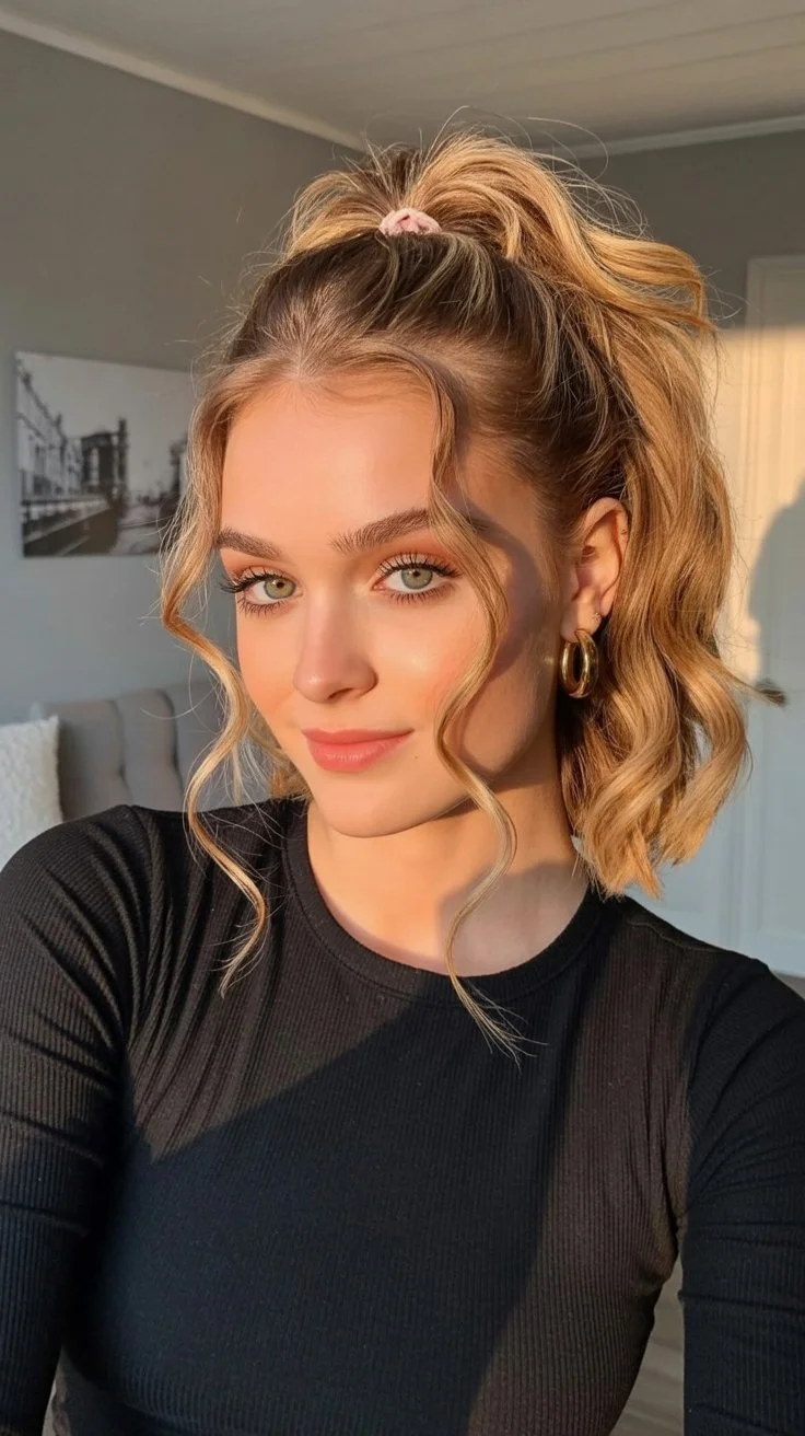 quick summer easy hairstyle 2026 High pony with soft curls and volume
