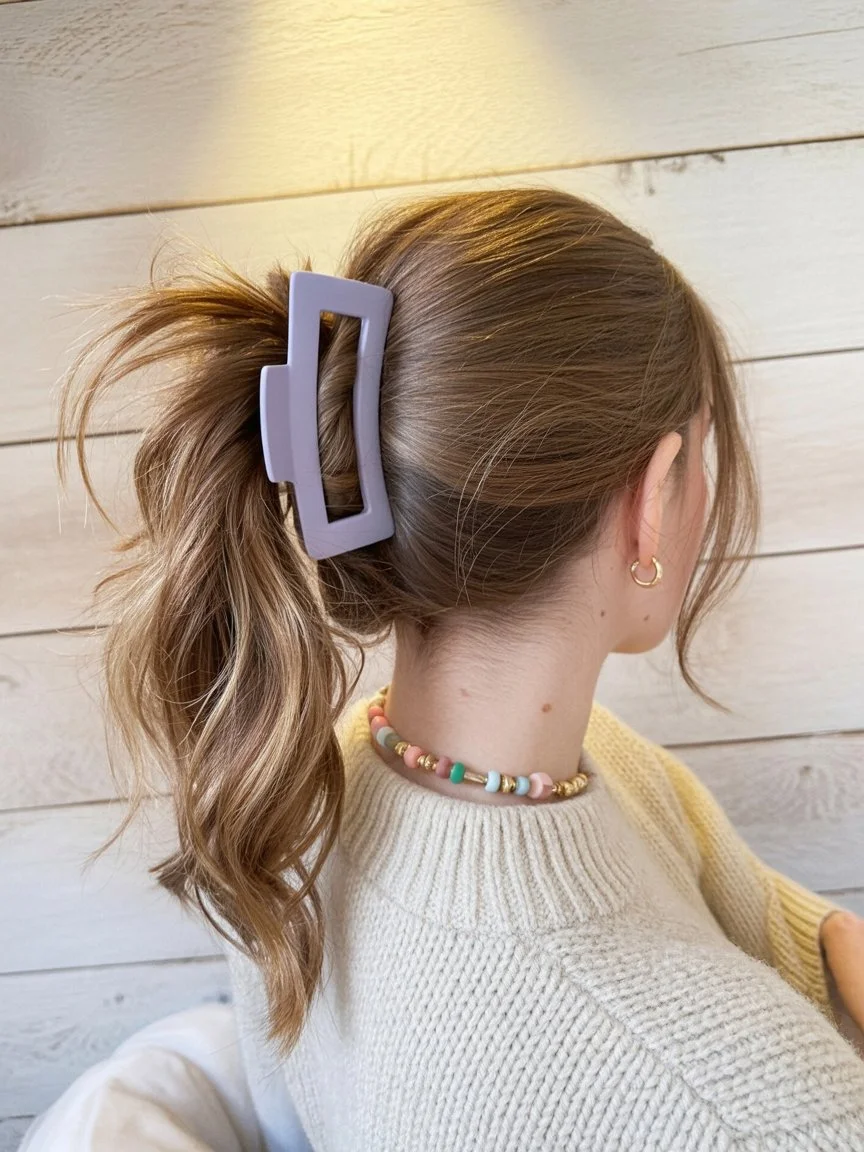 quick summer easy hairstyle 2026 Claw clip pony with relaxed volume