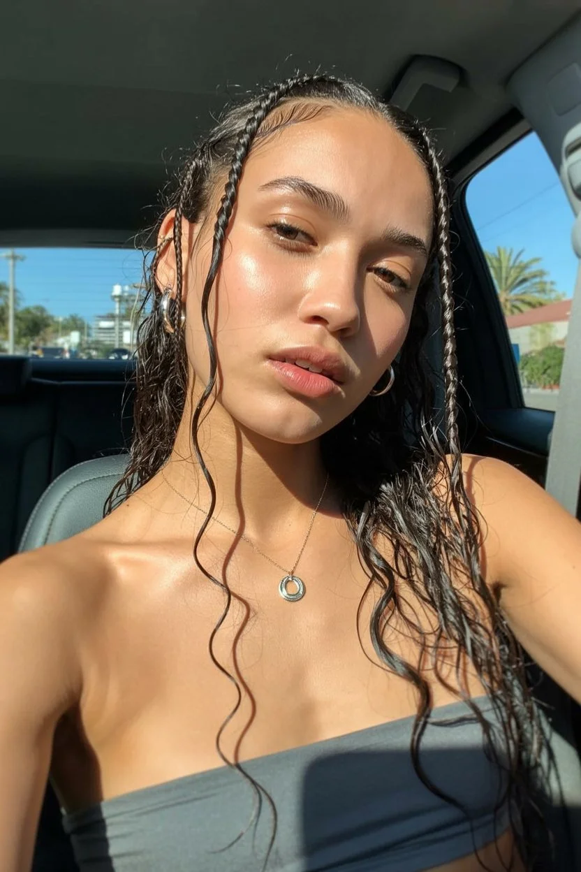 quick summer easy hairstyle 2026 Wet look braids with sunlit glow