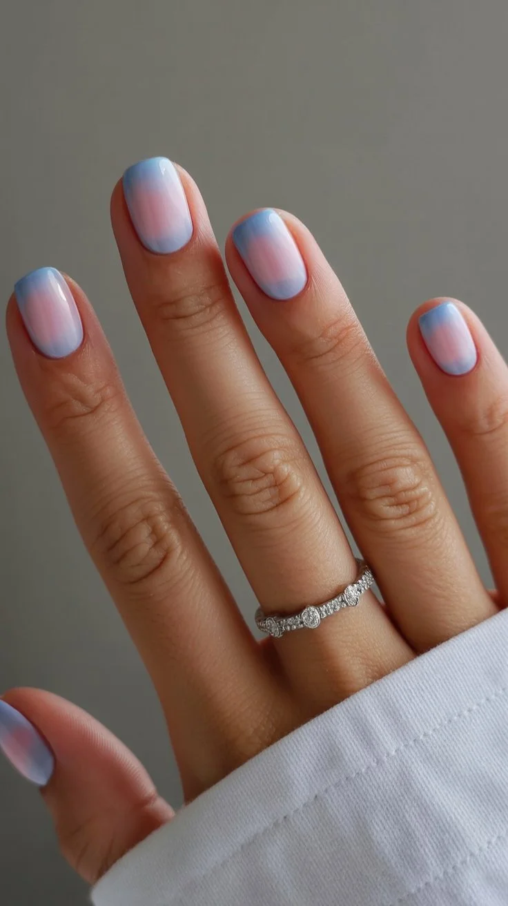 short gel nails summer 2026 Soft Blue Sky Blush Energy