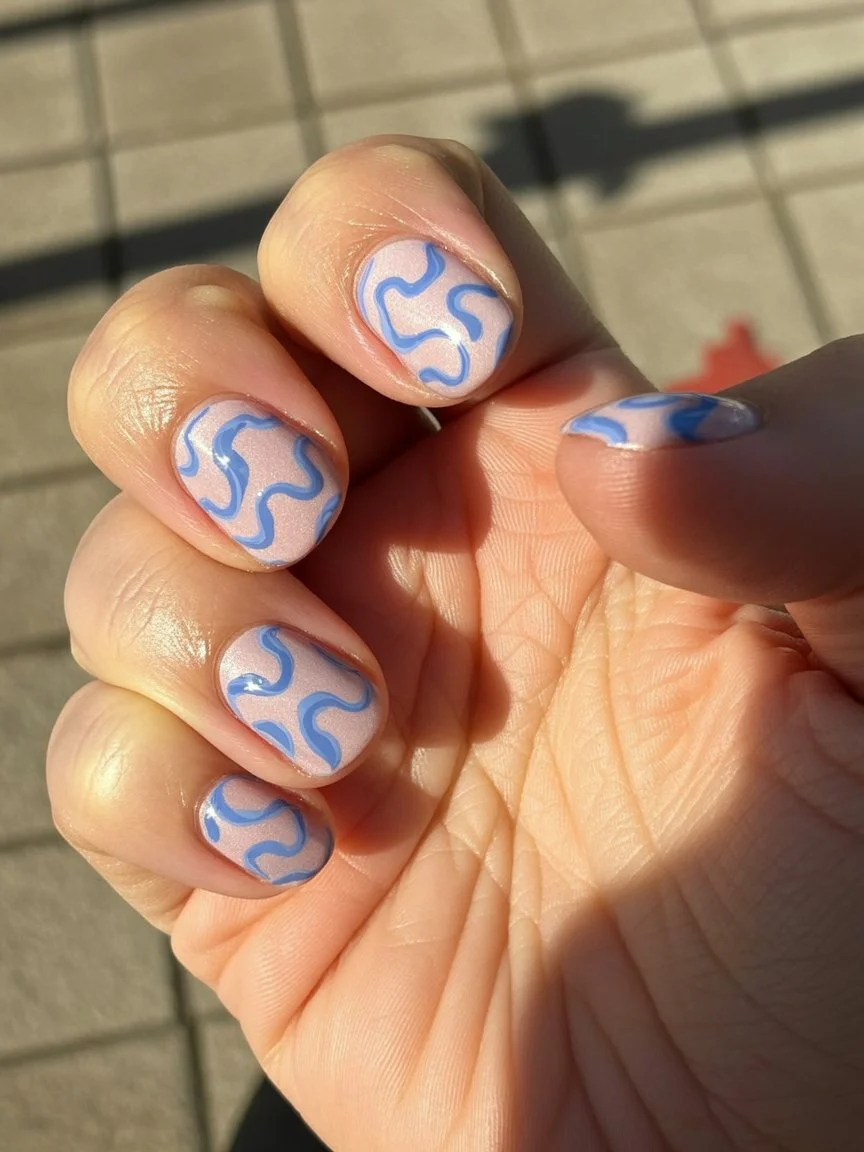 short gel nails summer 2026 Blue Wave Abstract Nails For Sunny Days