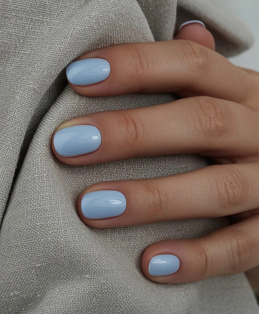 short gel nails summer 2026 Soft Baby Blue For Clean Summer Minimalism