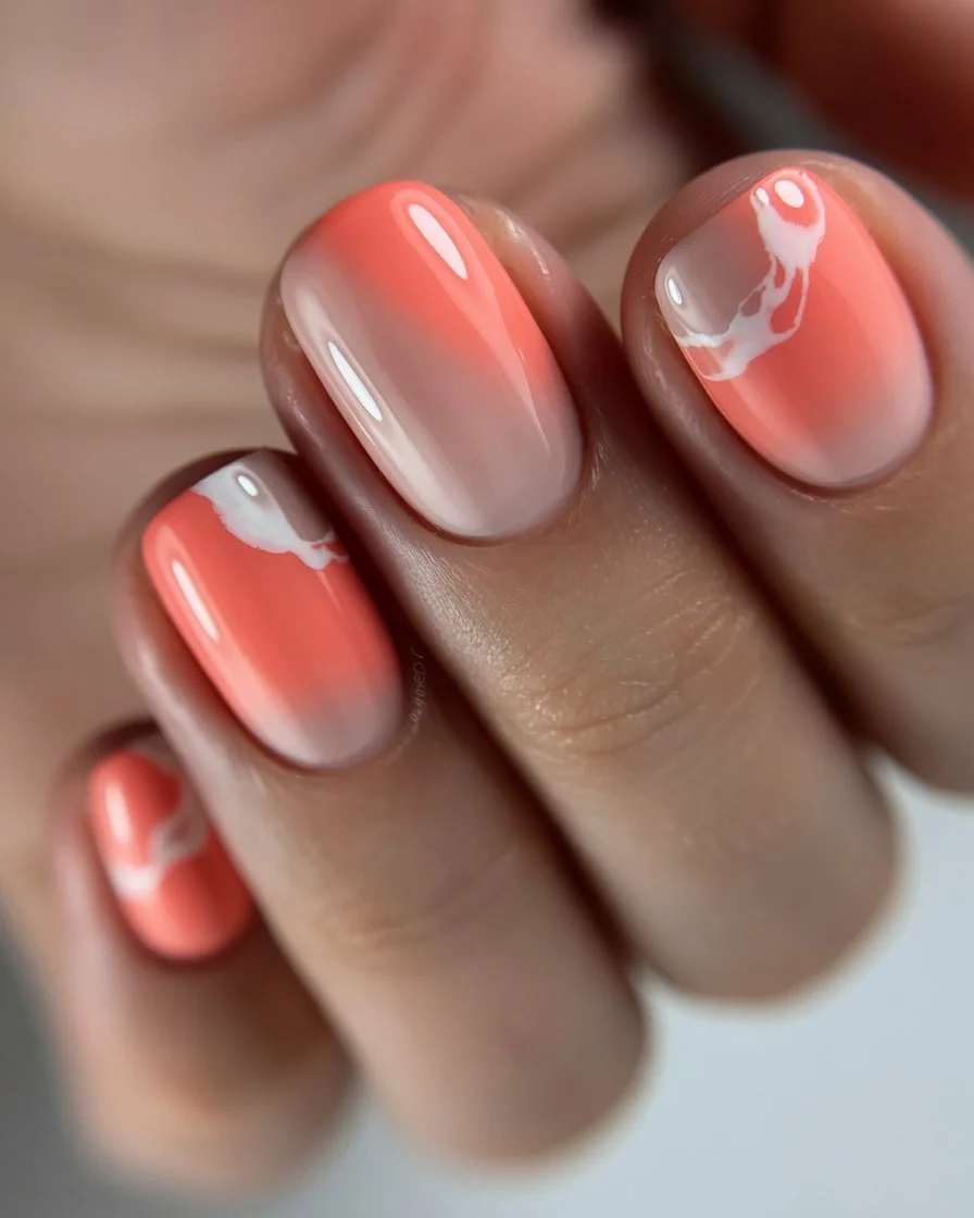 short gel nails summer 2026 Peach Ombre Waves For Sunset Evenings