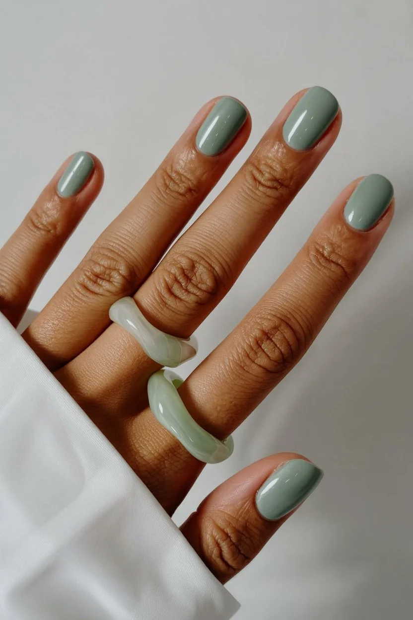 short gel nails summer 2026 Muted Sage Green With Quiet Luxury Mood