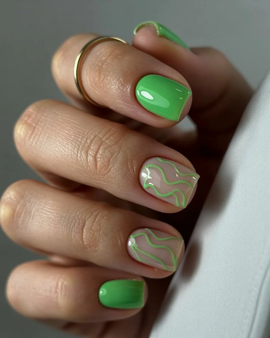 short gel nails summer 2026 Electric Lime Waves For Bold Summer Energy