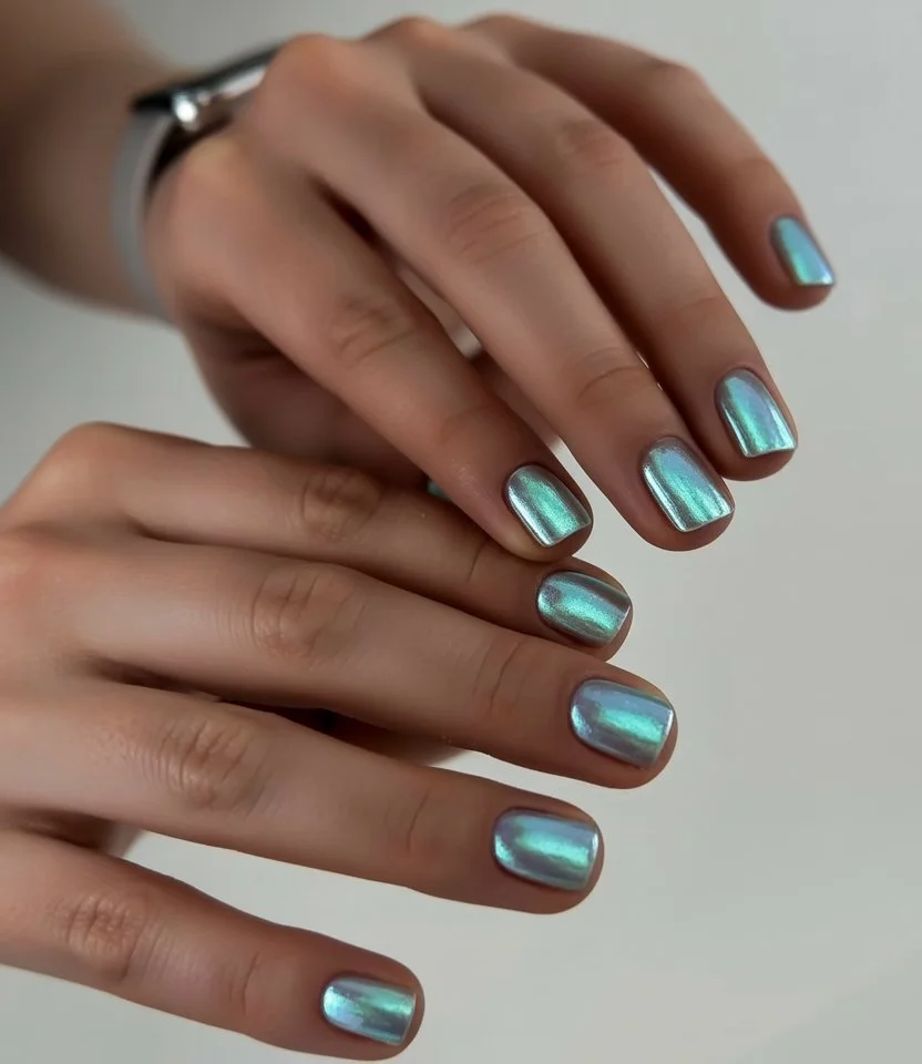 short summer nails 2026 Mermaid Chrome Energy For Sunny Days