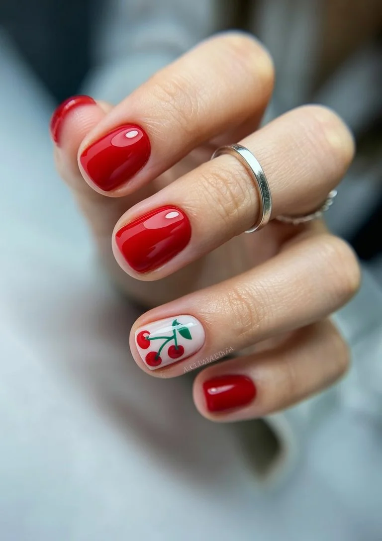 short summer nails 2026 Cherry Pop Nails For Sweet Summer Days