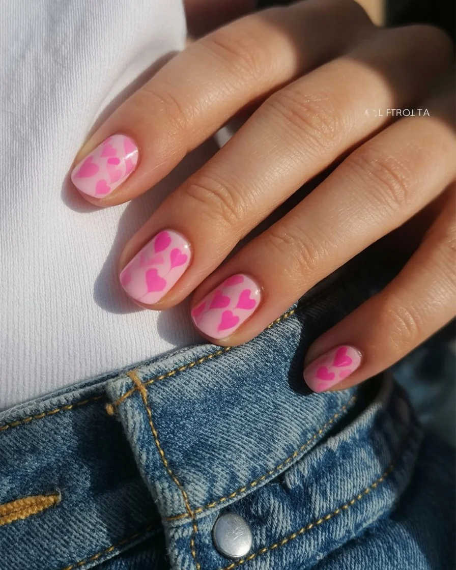 short summer nails 2026 Pink Heart Nails With Main Character Energy