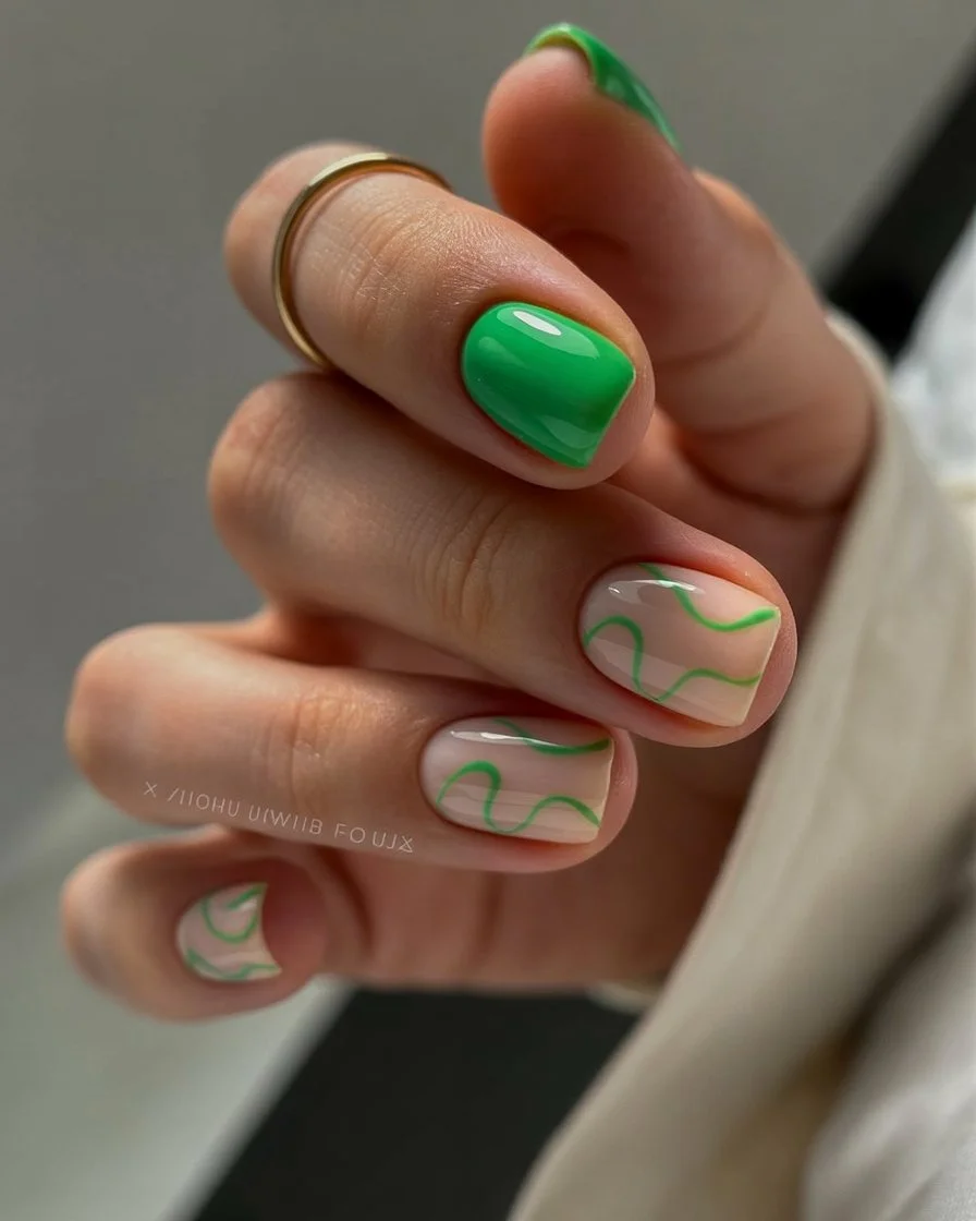 short summer nails 2026 Fresh Green Waves For Cool Girl Summer Style