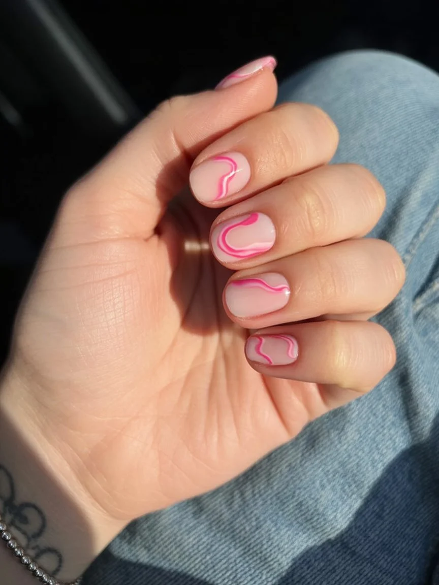 short summer nails 2026 Hot Pink Wave Nails For Sunset Drive Energy