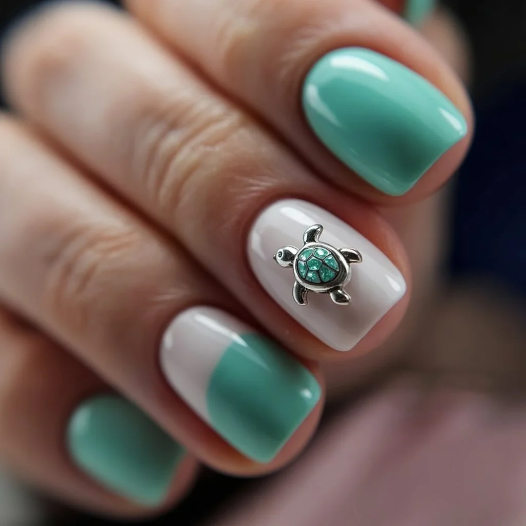 short summer nails 2026 Sea Turtle Nails For Beach Vacation Mood