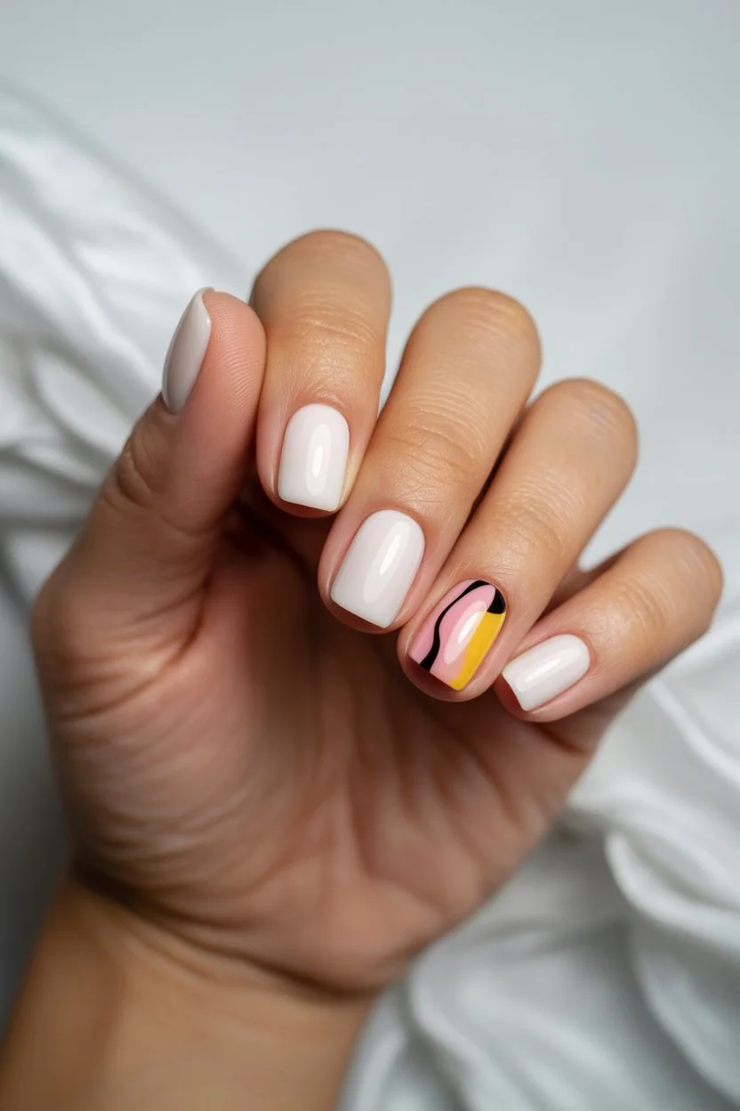short summer nails 2026 Graphic Accent Nails With Minimal Art Energy
