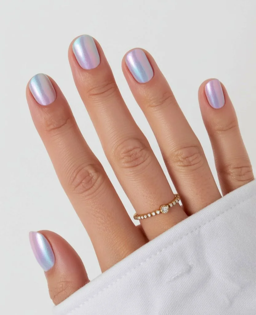 short summer nails 2026 Iridescent Pearl Nails With Future Mermaid Energy