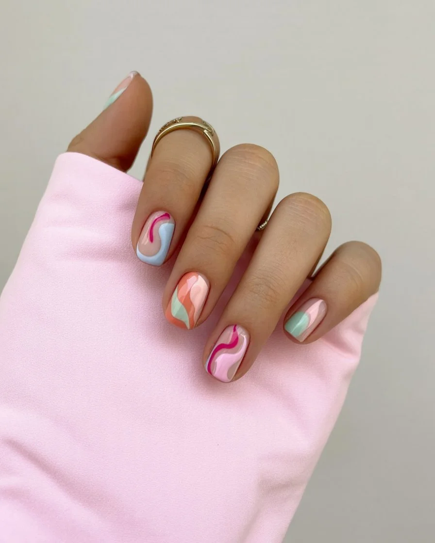 short summer nails 2026 Abstract Color Waves For Soft Girl Summer Days