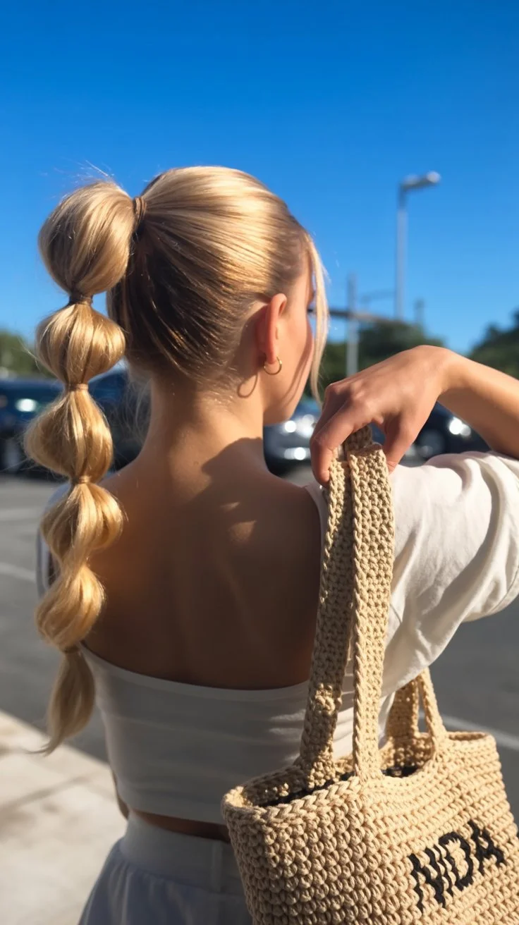 sleek summer ponytail hairstyle 2026 high bubble ponytail with summer street energy