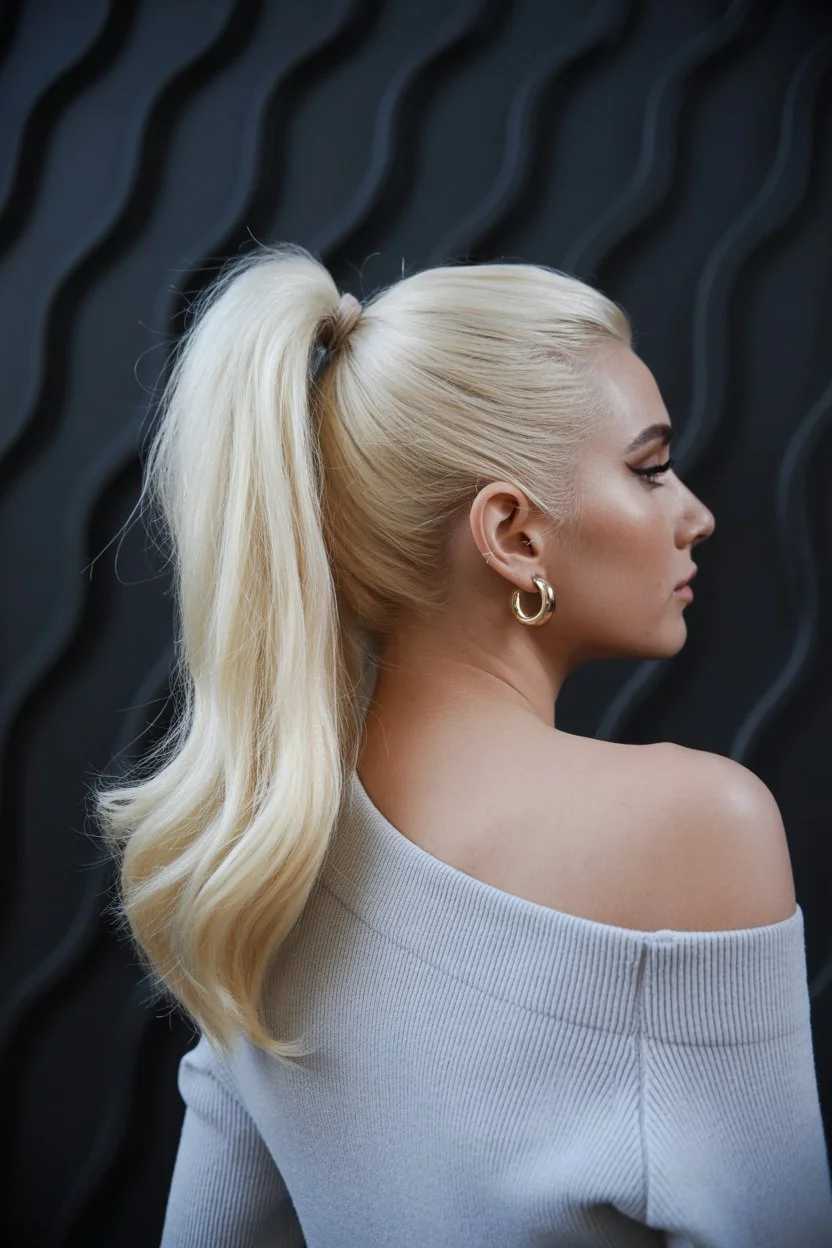 sleek summer ponytail hairstyle 2026 ultra glossy high blonde ponytail mood