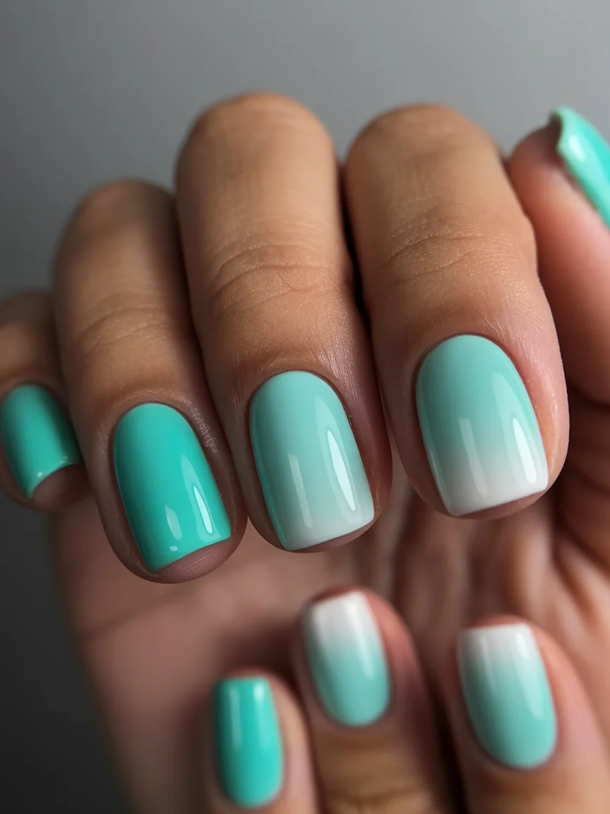 summer acrylic nails 2026 Mint Gradient Nails With A Cool Ocean Glow