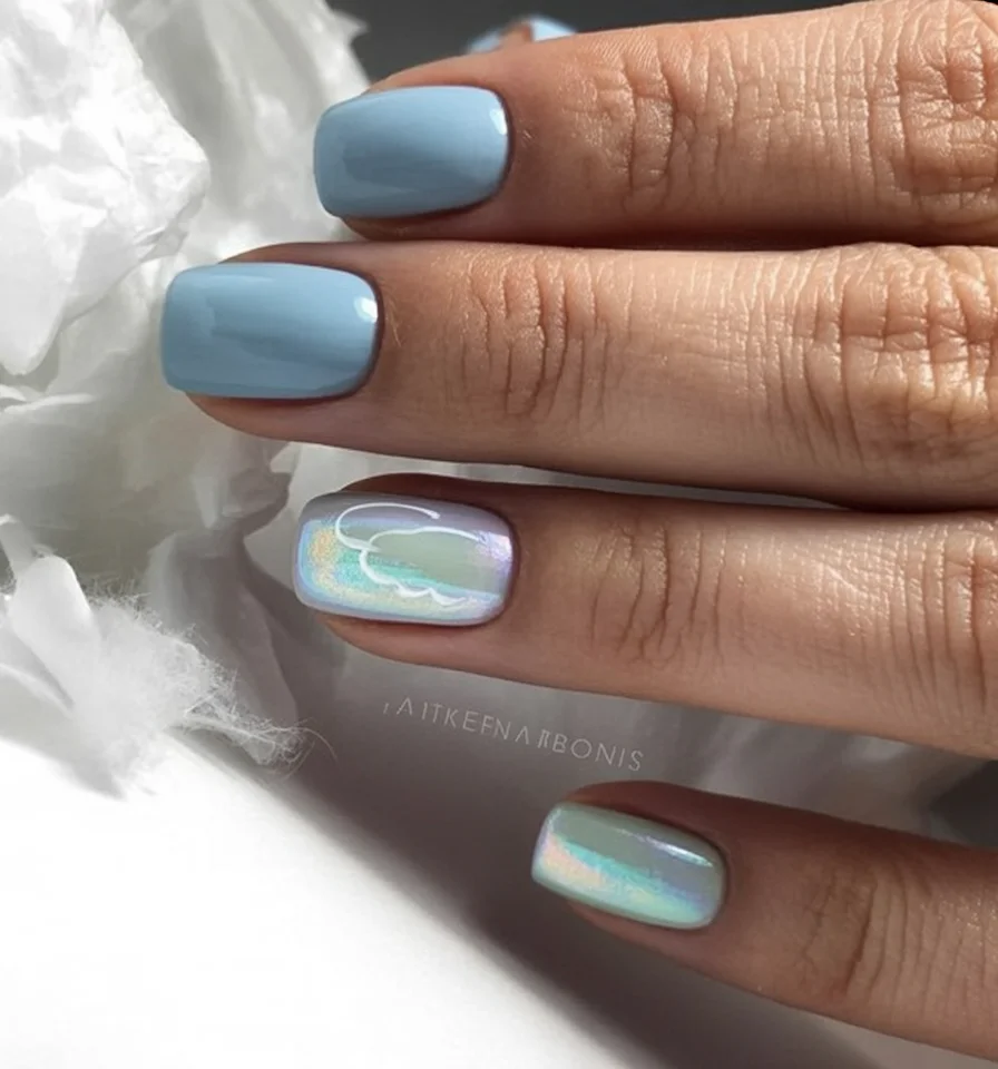 summer acrylic nails 2026 Powder Blue Chrome Nails With Minimalist Shine