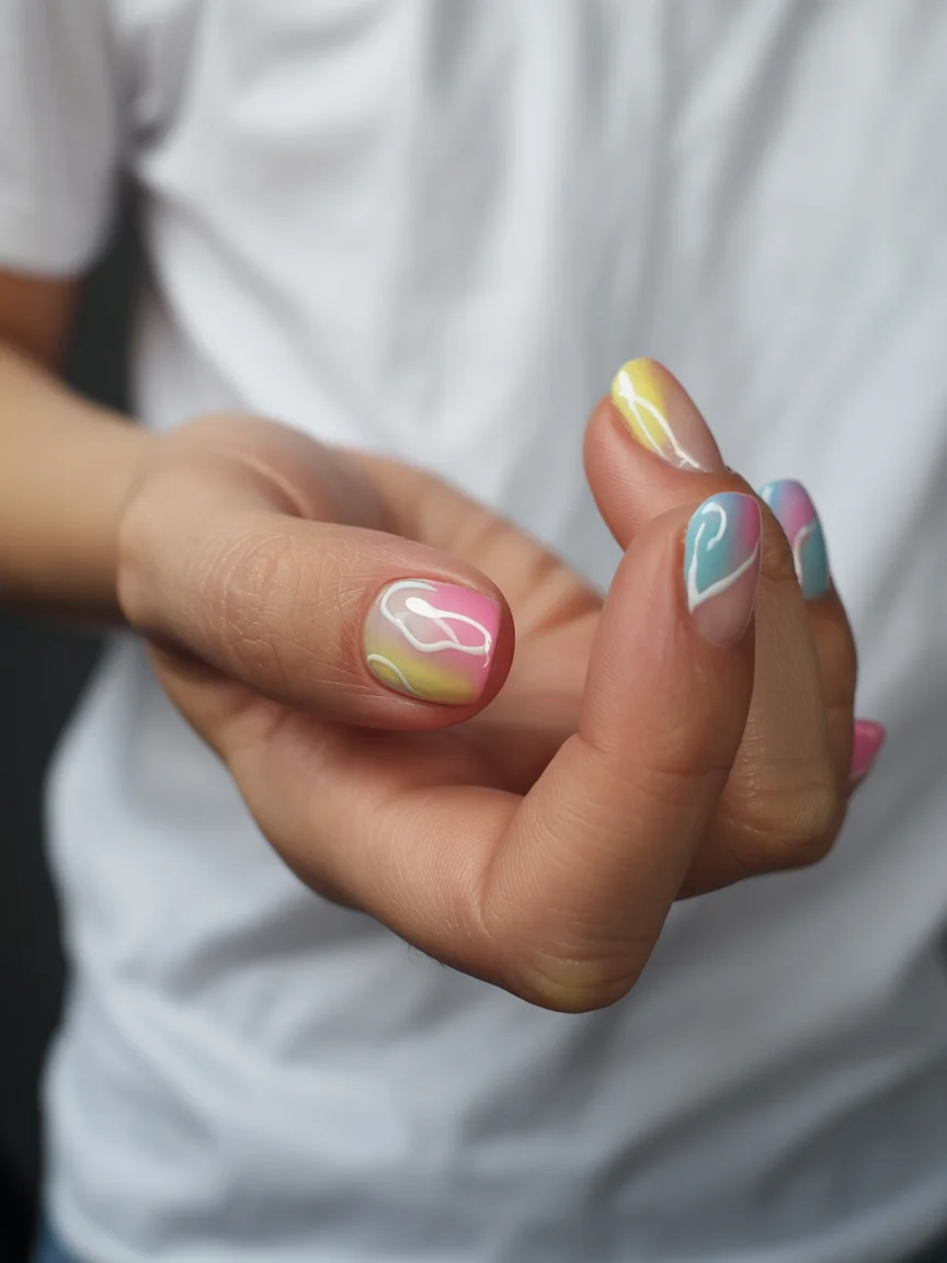summer acrylic nails 2026 Pastel Swirl Nails With Abstract Art Details