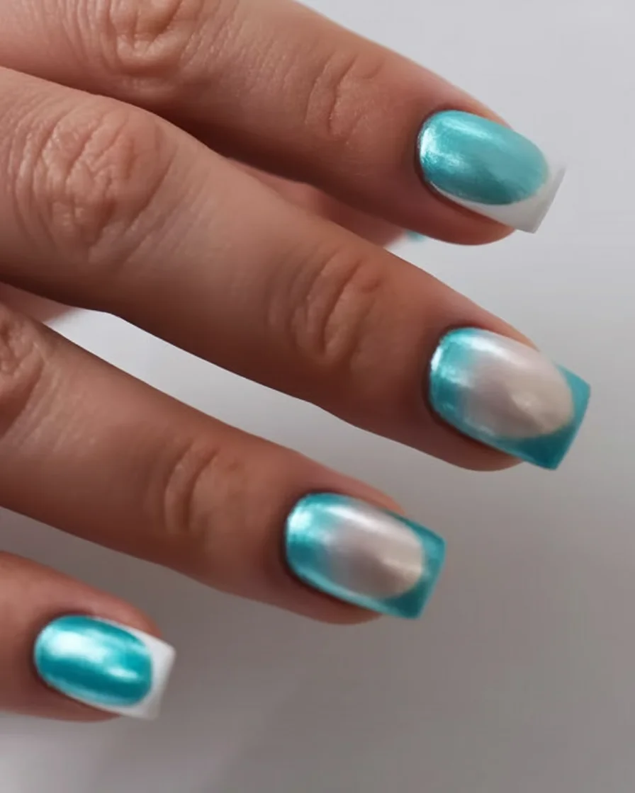 summer acrylic nails 2026 Turquoise Chrome Nails With Ocean Energy