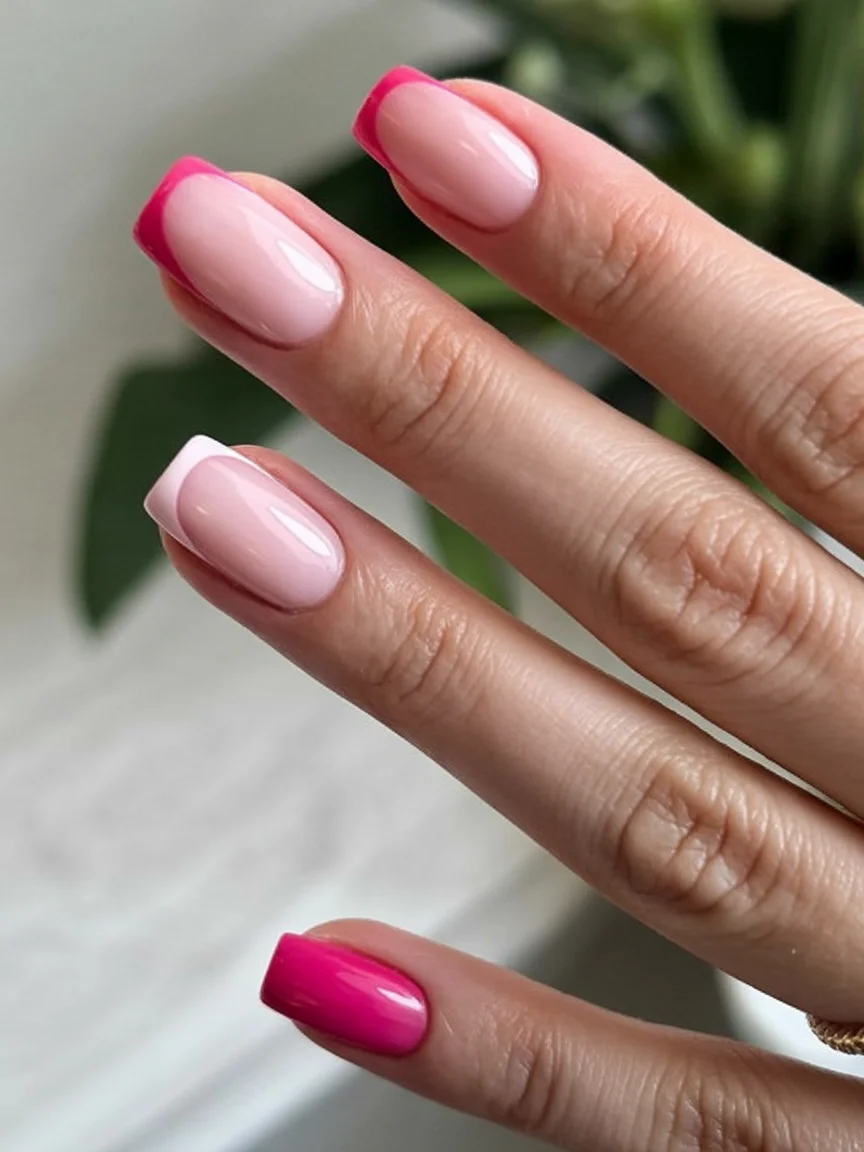 summer acrylic nails 2026 Hot Pink French Fade Nails For Barbiecore Summer