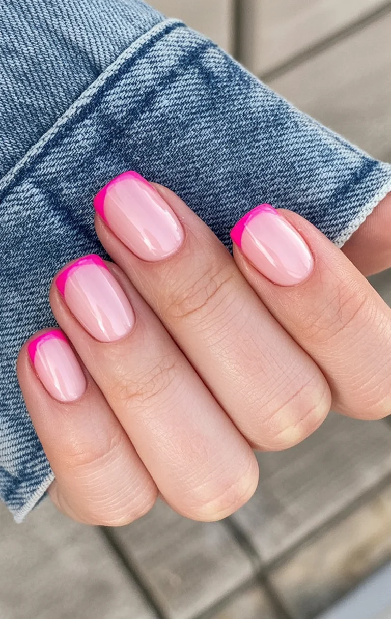 summer acrylic nails 2026 Hot Pink Micro French Nails With Clean Girl Glamour