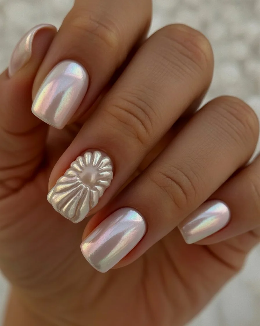 summer beach nails 2026 Pearl Shell Nails with Seaside Luxury Energy