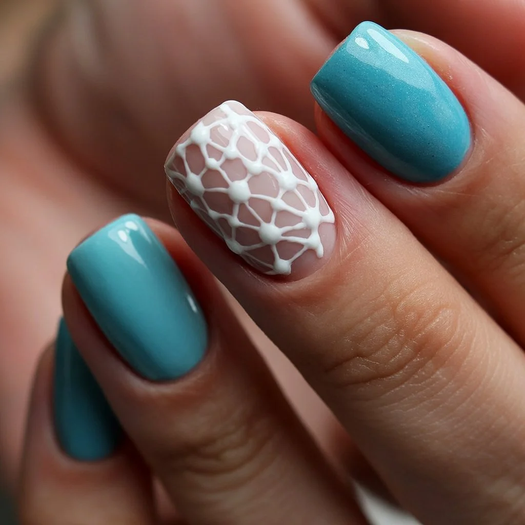 summer beach nails 2026 Sea Net Accent Nails with Ocean Texture Details
