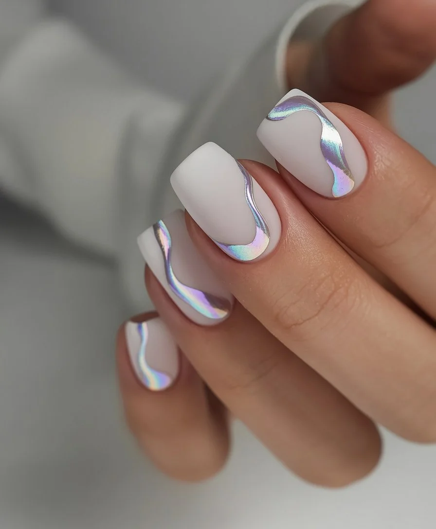 summer beach nails 2026 Silver Wave Nails with Minimal Coastal Chic