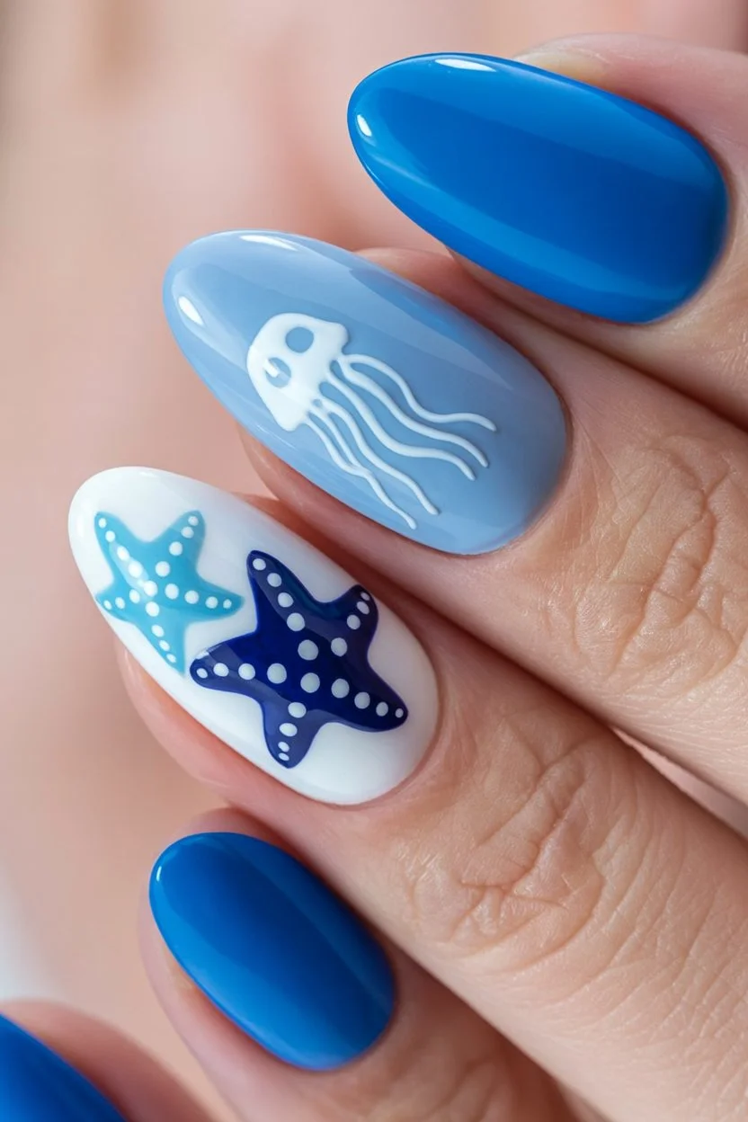 summer beach nails 2026 Deep Ocean Starfish Nails with Underwater Escape Energy