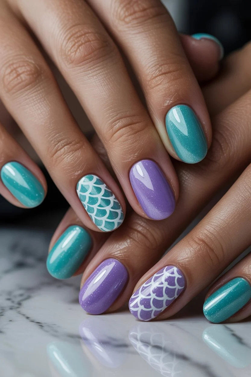 summer beach nails 2026 Pastel Mermaid Scale Nails with Dreamy Ocean Colors