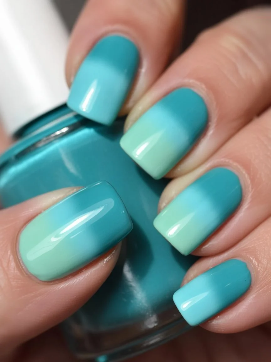 summer beach nails 2026 Ocean Fade Square Nails with Poolside Energy