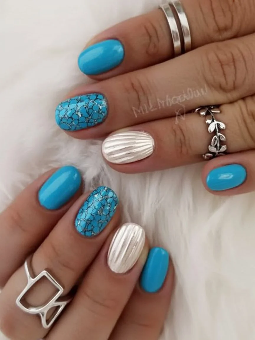 summer beach nails 2026 Turquoise Seashell Nails with Coastal Treasure Details
