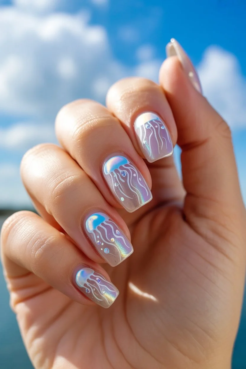 summer beach nails 2026 Jellyfish Glow Nails with Ocean Fantasy Energy
