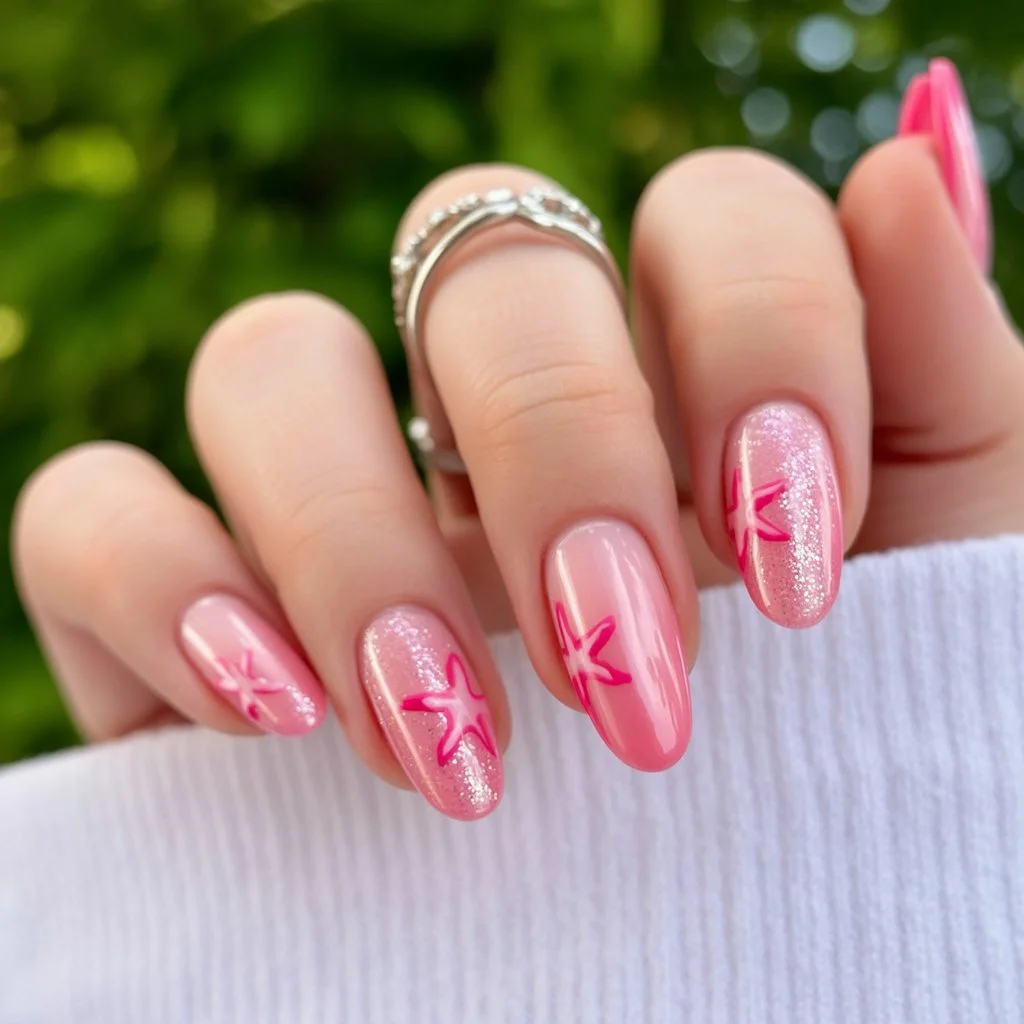 summer beach nails 2026 Pink Starfish Nails with Tropical Vacation Mood