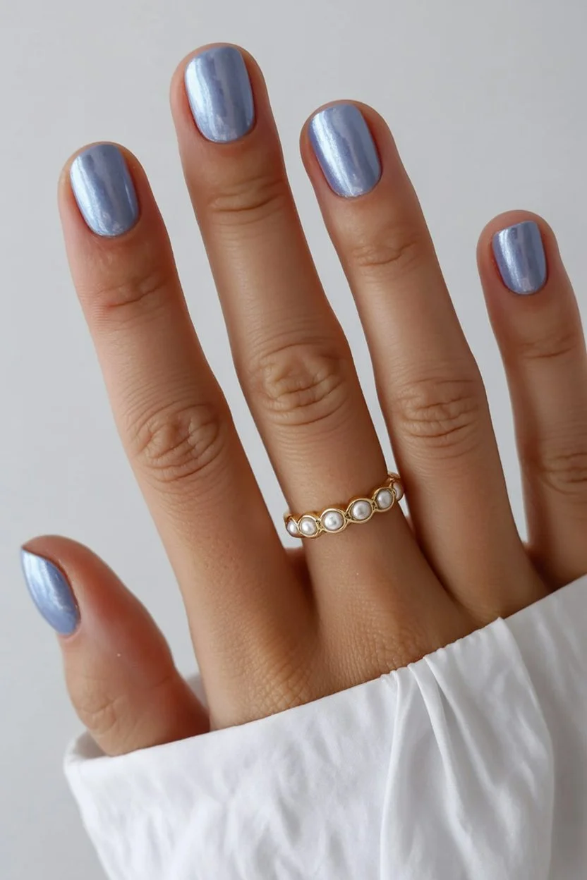 summer dip nails 2026 Pearly Blue Shine For Easy Summer Minimalism
