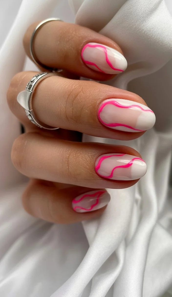 summer dip nails 2026 Hot Pink Abstract Waves For Playful Summer Energy