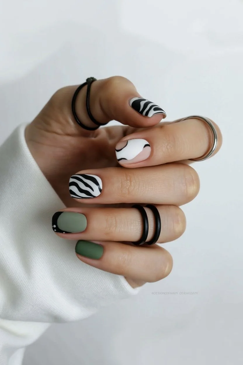 summer dip nails 2026 Graphic Monochrome Art With Fashion Week Energy