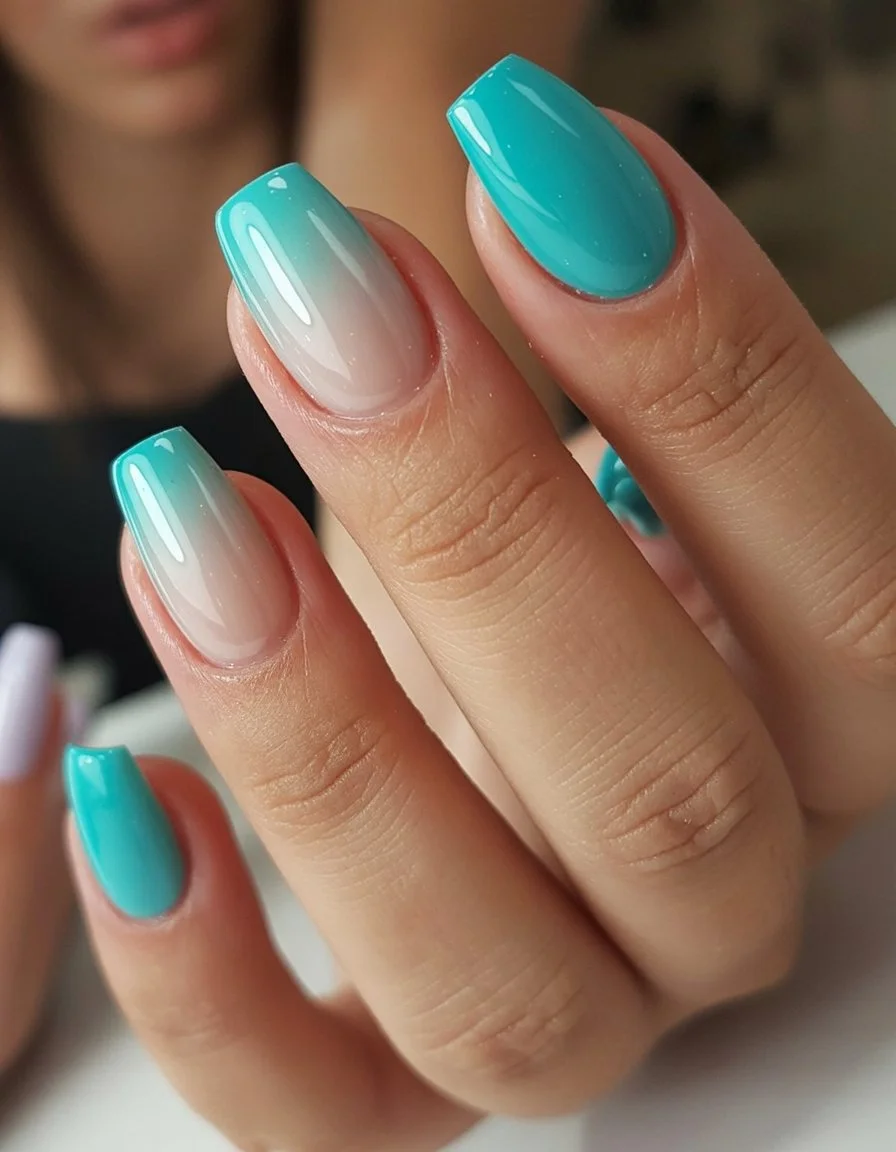 summer dip nails 2026 Turquoise Fade Nails With Tropical Weekend Energy