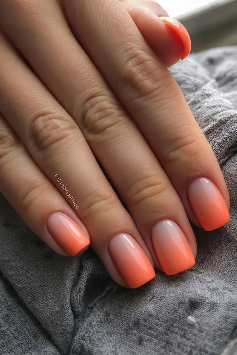summer dip nails 2026 Sunset Coral Ombre For Golden Hour Lovers