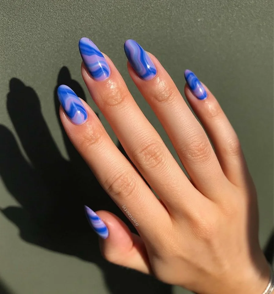 summer dip nails 2026 Blue Marble Swirls For Statement Summer Nails