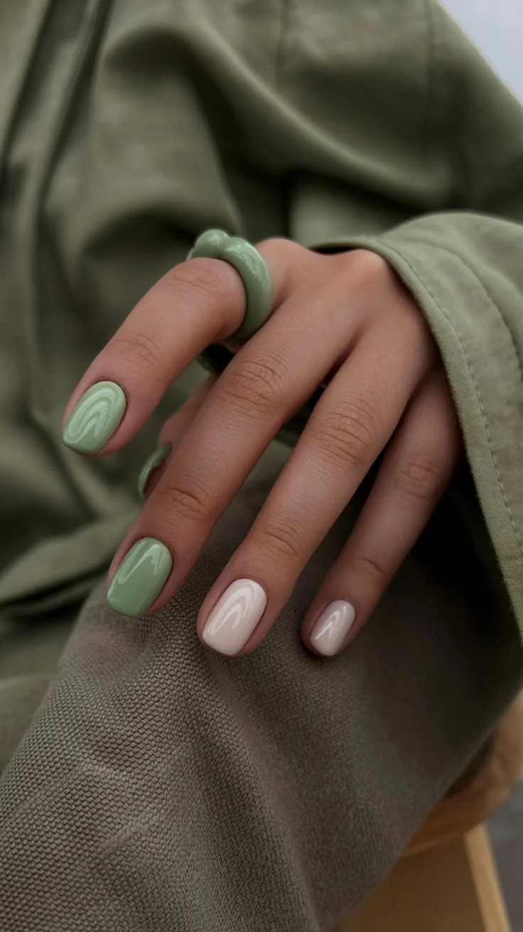 summer dip nails 2026 Soft Sage Nails For Minimal Summer Mood
