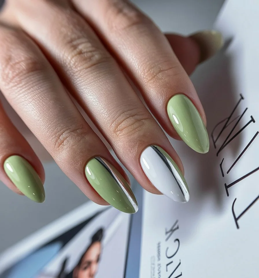 summer dip nails 2026 Fresh Sage Green With Minimal Modern Lines