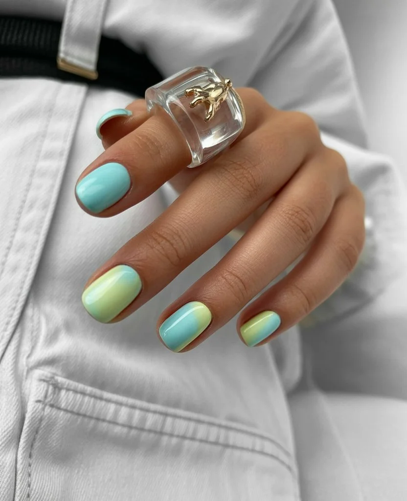 summer dip nails 2026 Blue And Lime Sorbet Shades For Poolside Weekends