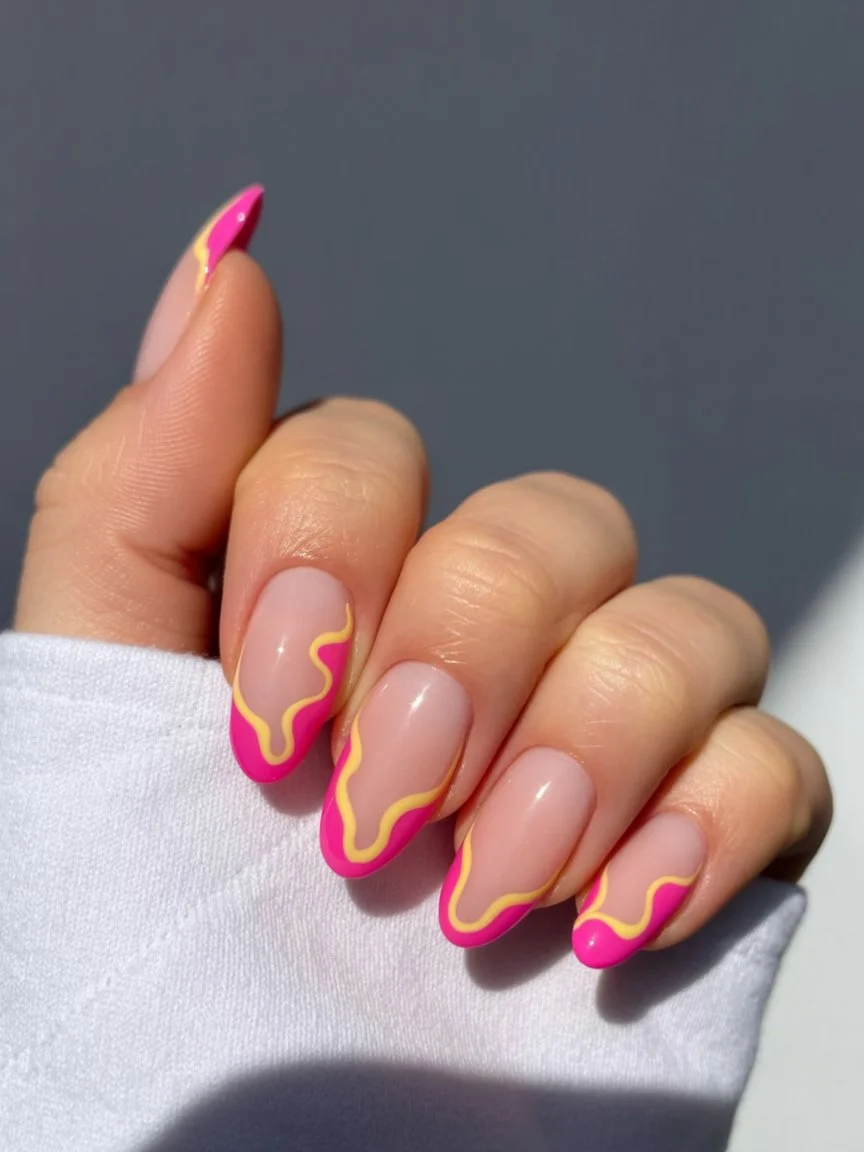 Summer French nails ideas 2026 Retro Wave French Nails With Hot Pink Personality
